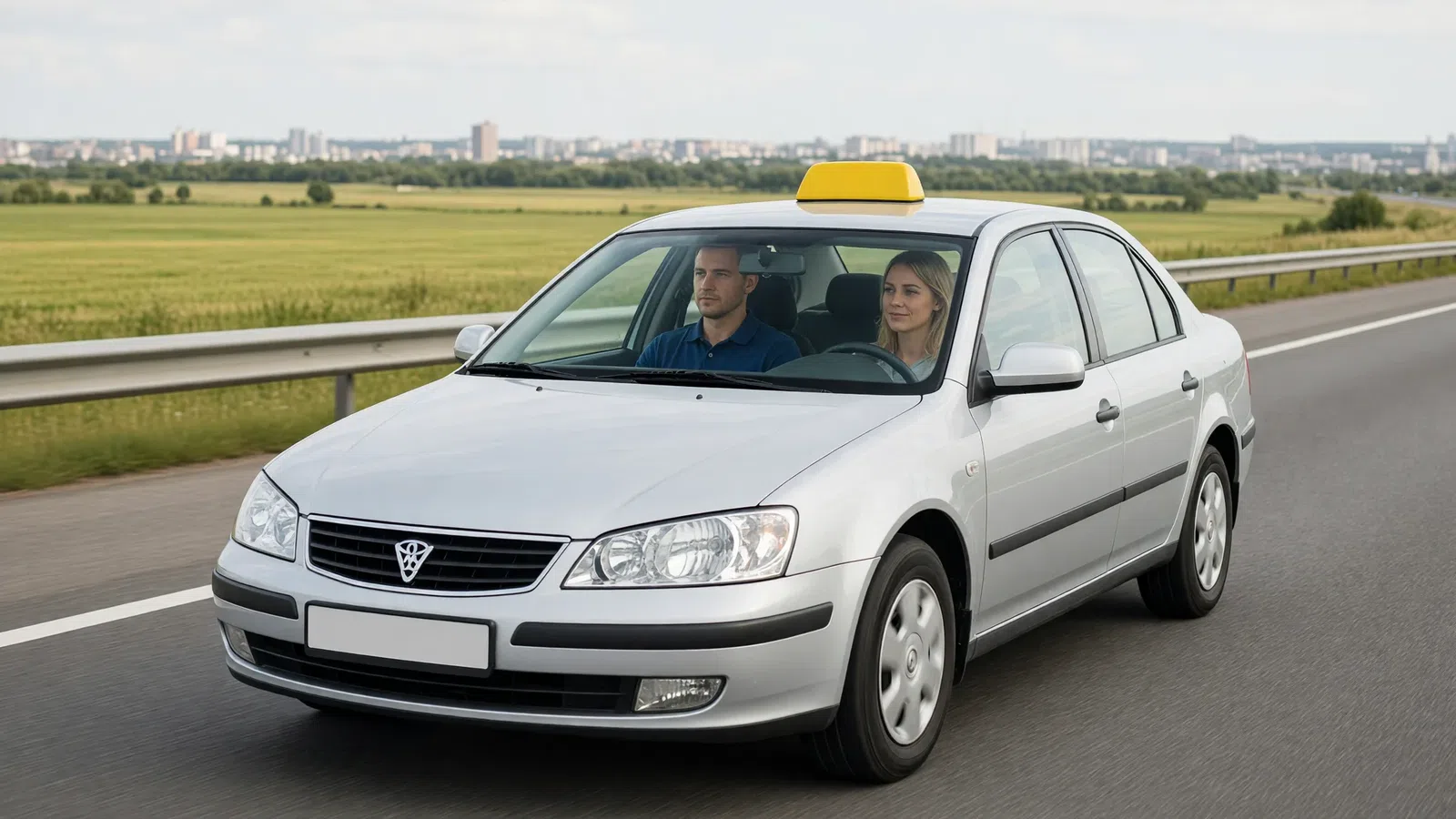 Taxi on a highway outside the city, with city and suburban fare zones marked on a map