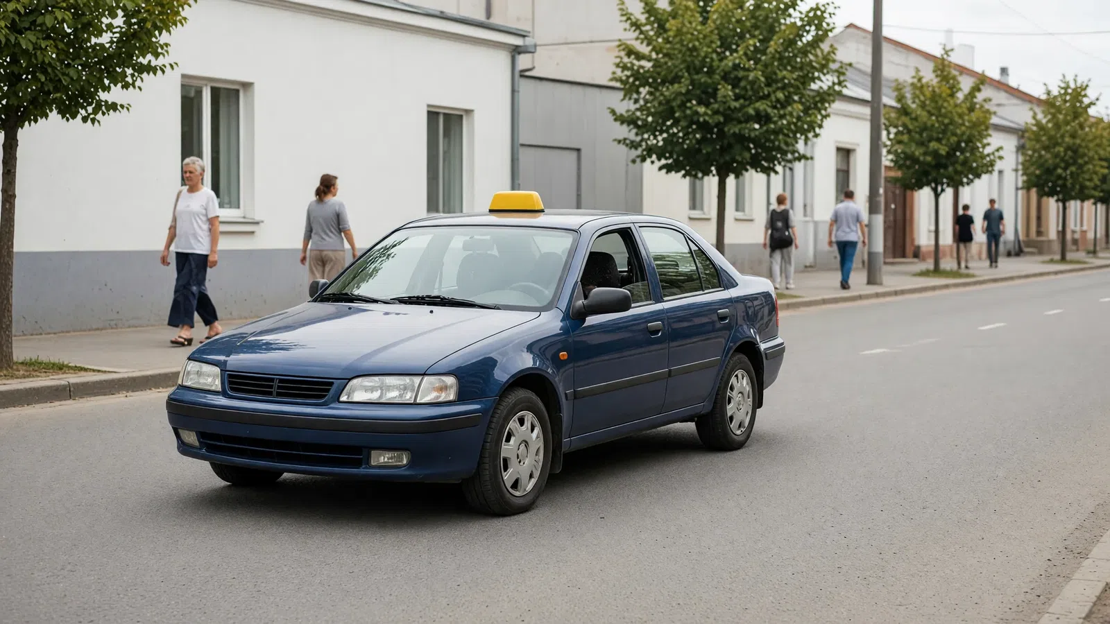 Taxi on the main street of a small town